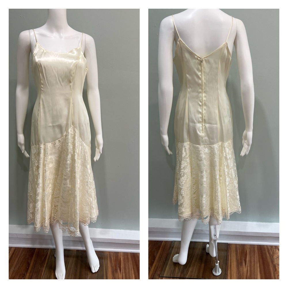 VTG Slip Dress Cream Off White Lace Spaghetti Strap Simple Bridal Bride